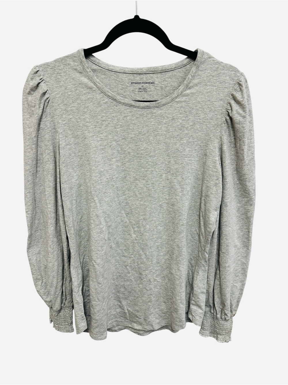 Amazon Essentials gray crewneck smocked cuff puff shoulder t-shirt Size M